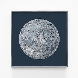 Full Moon Poster. La Luna Moon. Blue Moon. Vintage Luna Print. Solar System Art. Celestial Dorm Room Art. Indie Space Art. Bohemian Poster.