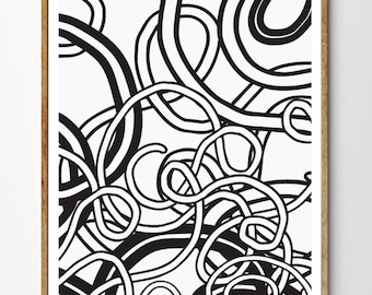 Abstract Monochrome Printable Art - Instant Download. Scandinavian Style Black White Line Print. Minimalist Nordic Style Print.