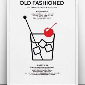 Old Fashioned Cocktail Art Print PRINTABLE FILE. Classic Cocktail ...