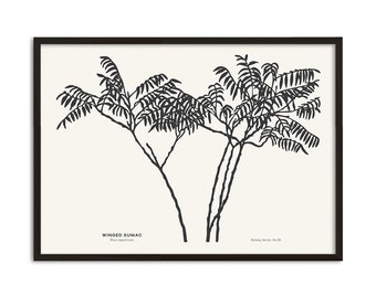 Sumac Leaves Print. Branch Art. Botanical Minimalist Poster. Plant Silhouette Motif. Gallery Wall Art. Scandinavian Print. Nordic Décor.
