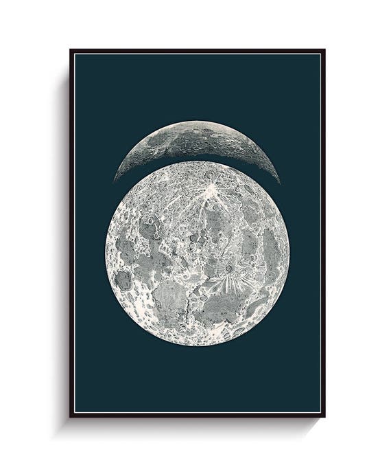 Full Moon Poster Art, Lunar Moon Print, Digital Download La Luna