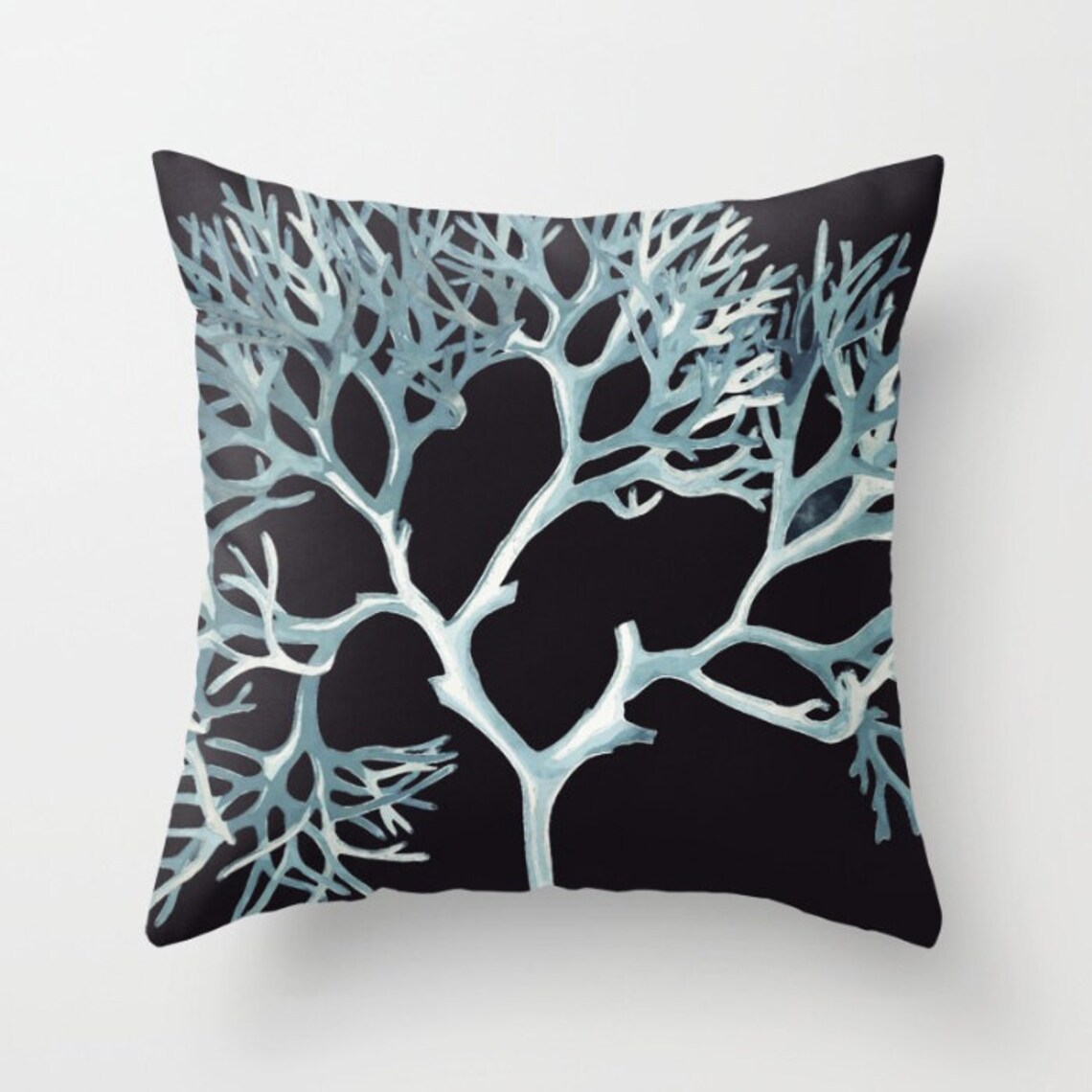 Blue Sea Coral Throw Pillow. 18x18 Pillow Case. Dark Teal Blue Etsy