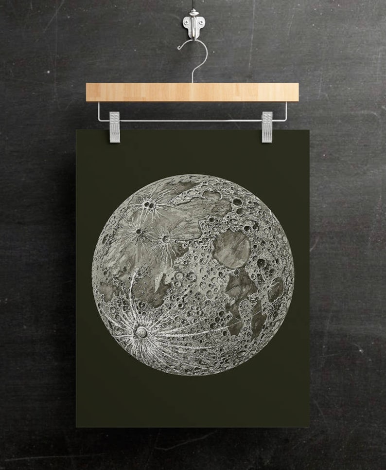 Full Moon Poster PRINTABLE FILE. La Luna Moon Art. Lunar Moon Print. Vintage Luna Poster. Solar System Art. Bohemian Dorm Room Art. image 3