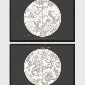 May include: Two black framed prints with white backgrounds and a circular constellation map in the center. The top print has the text "THE CONSTELLATIONS for each Month in the Year." The bottom print has the text "THE CONSTELLATIONS for each Month in the Year."