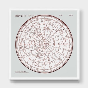Sternenkarte Konstellationen Poster. Karte des Himmels. Moderne Jahrgang Astronomie Druck. Graue himmlischen Karte drucken. Galerie-Wand-Kunst. Quadratischen Druck.
