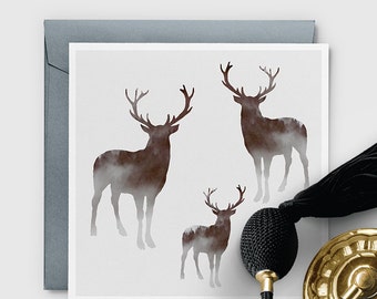 Winter Deer Greeting Card - PRINTABLE FILE. Stag Greetings Card. 5x5" Square Size Card. Printable Deer Card. DIY Last Minute Card.