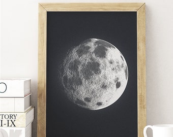 Moon Poster. La Luna Moon. Lunar Moon. Vintage Luna Print. Solar System Art. Celestial Dorm Room Art. Indie Space Art. Bohemian Poster.