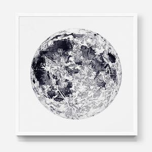 Full Moon Poster. La Luna Moon. Lunar Moon. Vintage Luna Print. Solar System Art. Celestial Dorm Room Art. Indie Space Art. Bohemian Poster.