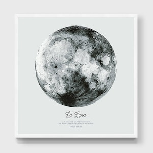 Full Moon Poster. La Luna Moon. Pablo Neruda Quote. Moon Print. Vintage Luna Print. Solar System Art. Astronomy Print. Boho Poster. image 1