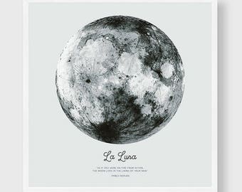 Full Moon Poster. La Luna Moon. Pablo Neruda Quote. Moon Print. Vintage Luna Print. Solar System Art. Astronomy Print. Boho Poster.