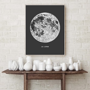 Full Moon Poster. La Luna Moon. Lunar Moon. Vintage Luna Print. Solar System Art. Celestial Dorm Room Art. Indie Space Art. Bohemian Poster.