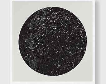 Cielo Nocturno – ARCHIVO IMPRESIBLE. Impresión de la constelación de astronomía. Luna y Estrellas. Arte del Cosmos. Cartel Celestial. Tondo Galería Pared Arte Impresión.  