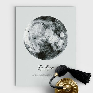 Full Moon Poster. La Luna Moon. Pablo Neruda Quote. Moon Print. Vintage Luna Print. Solar System Art. Astronomy Print. Boho Poster. image 3