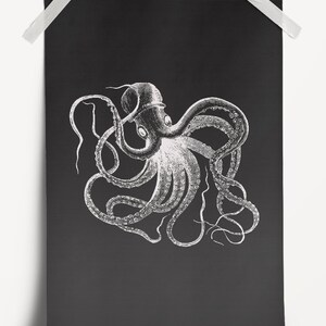 Vintage Octopus Print. Sea Life Poster. Nautische schwarz weiße Wanddekor. Grafische Marine Print. Coastal Wanddekoration. Strand-Haus-Wand-Dekor.