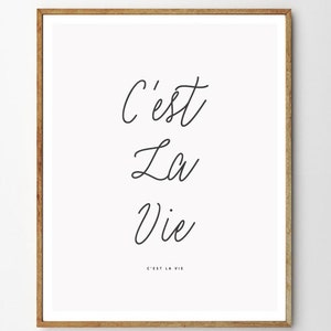 May include: A framed print with the French phrase "C'est La Vie" written in cursive script. The phrase is repeated in smaller font at the bottom of the print.