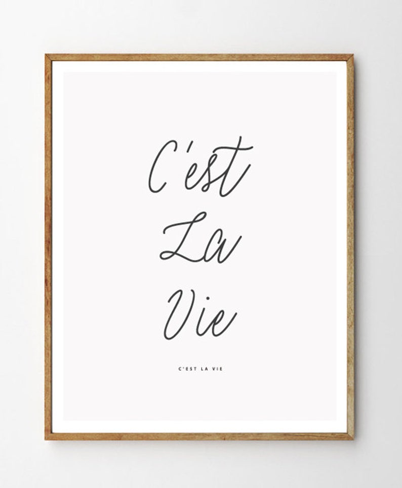 May include: A framed print with the French phrase "C'est La Vie" written in cursive script. The phrase is repeated in smaller font at the bottom of the print.