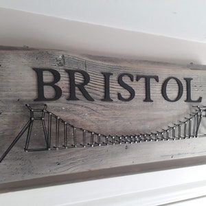 Handmade Bristol Suspension Bridge, upcycled solid oak String Art