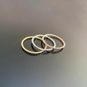 10k Solid Yellow White or Rose Gold 1mm Bead Stackable Very Thin Dainty Midi Knuckle Band Ring