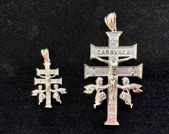 925 Sterling Silver Caravaca Double Cross with Angels Crucifix Pendant