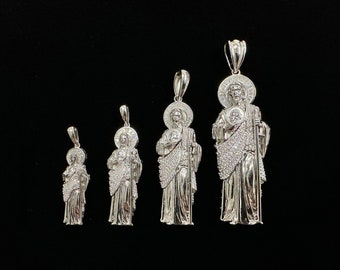 Sterling Silver 925 3D St Jude San Judas White Zirconia Religious Pendant