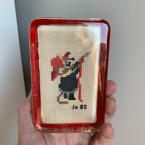 1980 Firefighter Mouse Needlepoint Paperweight
