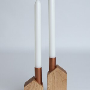 Set of 2 homemade candlesticks, wooden and copper candlesticks, minimalist candle holders, Slow Design Hygge image 3