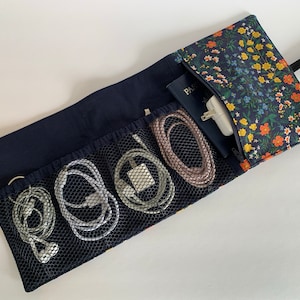 Cord Organizer, Travel Cable Holder, Amalfi Herb Garden Rifle Paper Co. Fabric, Floral Tech Pouch, Canvas Charger Cord Holder, Tech Storage