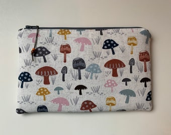 Mushroom Flat Zipper Pouch, Canvas Cosmetic Bag, Makeup Bag, Tech Storage, Mushrooms Pencil Case, Passport Holder, Mother's Day Gift