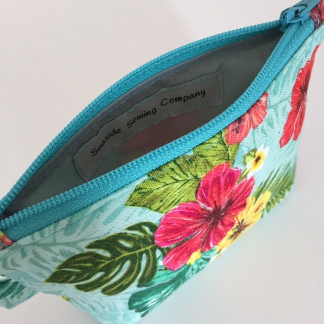 tio◎Handmade L字型ポーチ❣️◎6点セット Tropical Zipper Pouch, Red Hibiscus Flower, Small Floral Bag