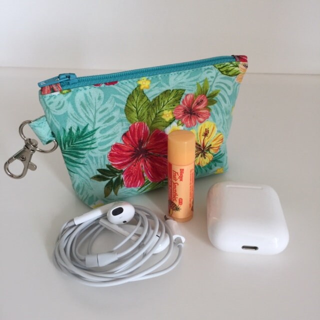 Tropical Zipper Pouch, Red Hibiscus Flower, Small Floral Bag