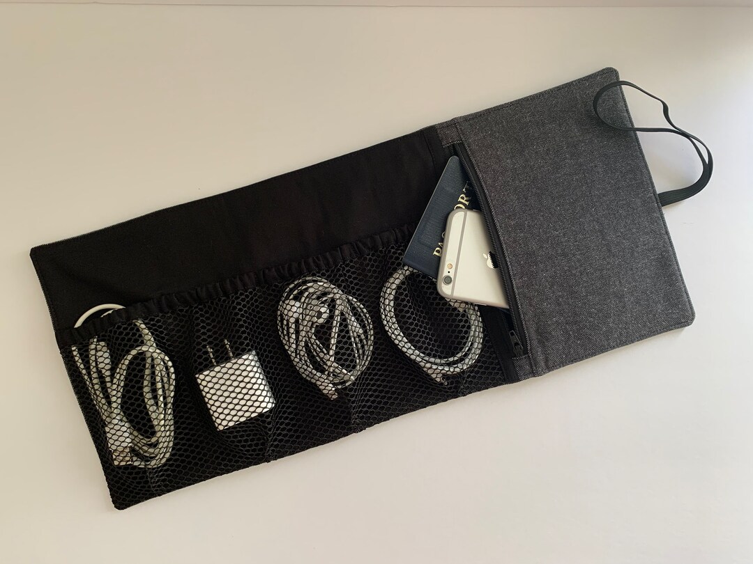 Cord Organizer, Travel Electronics Bag, Black Tech Pouch, Cord Case