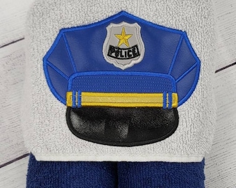 Hooded Towel, Policeman Hat Hooded Towel, Kid's Hooded Towel, Policeman Towel, Hooded Towels, Policeman Hat Towel, Policeman Beach Towel