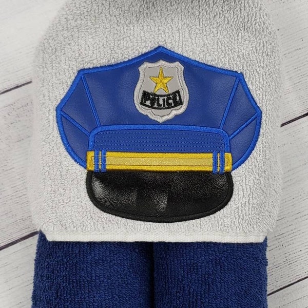 Hooded Towel, Policeman Hat Hooded Towel, Kid's Hooded Towel, Policeman Towel, Hooded Towels, Policeman Hat Towel, Policeman Beach Towel