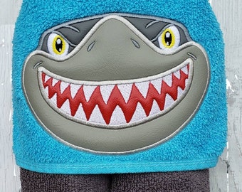 Embroidered Shark Hooded Towel: Kids Bath, Beach, Pool