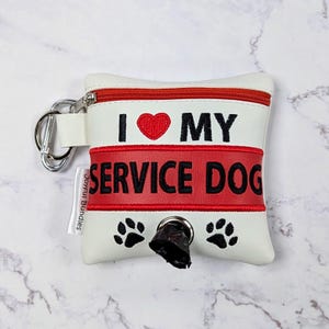 Embroidered &#39;I Love My Service Dog&#39; Poop Bag Holder - Funny Dog Lover Gift