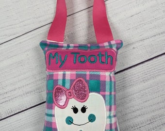 Tooth Fairy Pillow, Kids Tooth Pillow, Kids Gift, Girls Plaid Pillow, Fairy Tooth