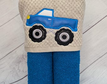 Embroidered Monster Truck Hooded Towel: Bath and Pool Fun