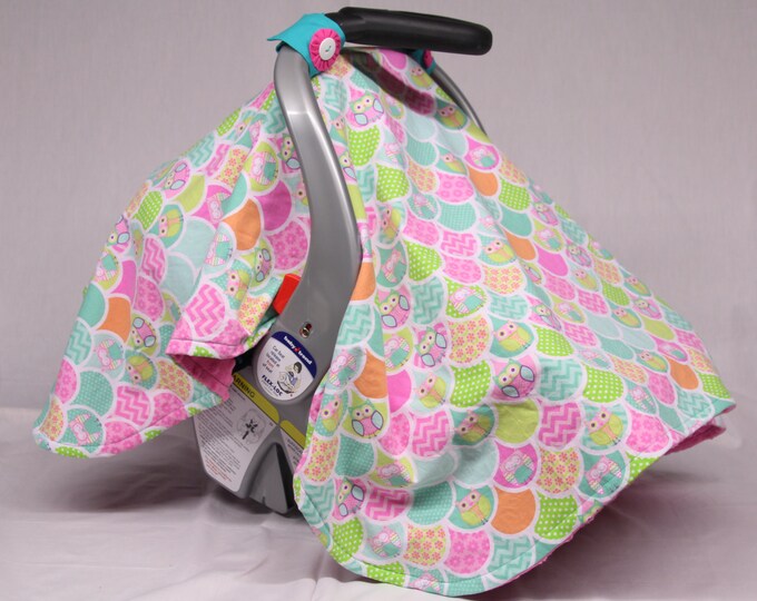 Owls Handmade Baby Girl Car Seat Canopy Pink Teal Aqua Etsy