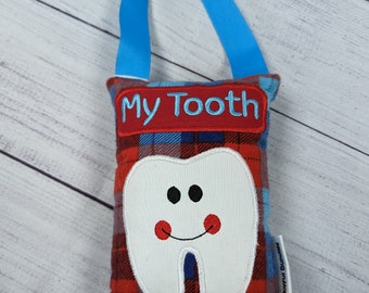 Tooth Fairy Pillow, Red and Blue Plaid, Kids Pillow, Kids Gift