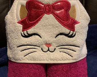 bath gowns Hooded towel name Scared cat embroidered towels