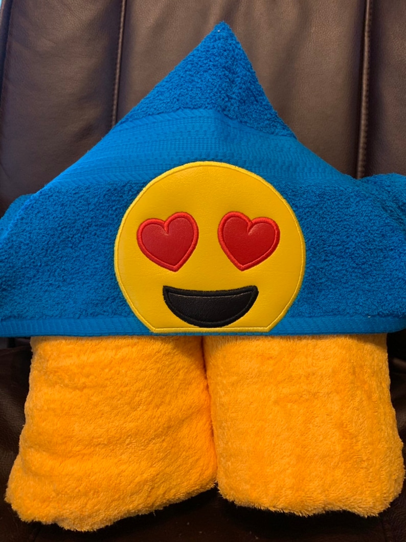 Heart Eye emoji hooded towel in youth or adult size