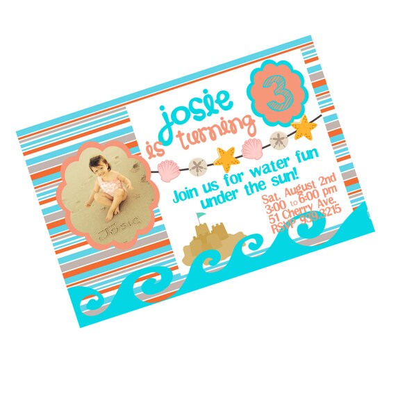 beach theme birthday invitation etsy