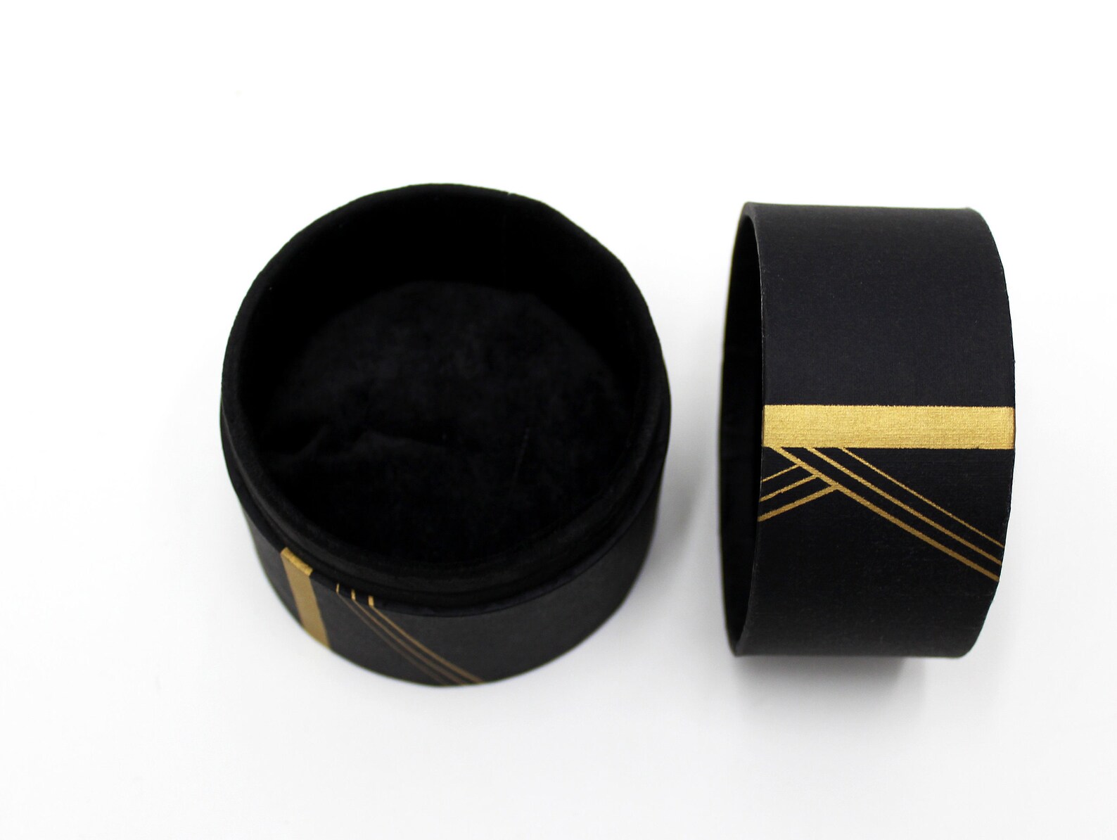 50 pcs black round boxes with velvet interior & gold printing Etsy