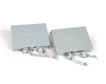 50pcs branded card or certificate box | silver paper box with ribbons | custom card shaped certificate box
