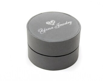 50 pcs gray round boxes with velvet interior & silver printing, Custom cylindrical jewelry box | linen texture box for perfume and jewelry