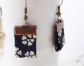 Earrings Japanese fabric blue floral print