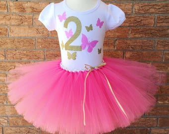 Butterfly birthday, Second birthday outfit for girls, 2nd birthday shirt, birthday outfit for 2 year old girl, turning two tutu