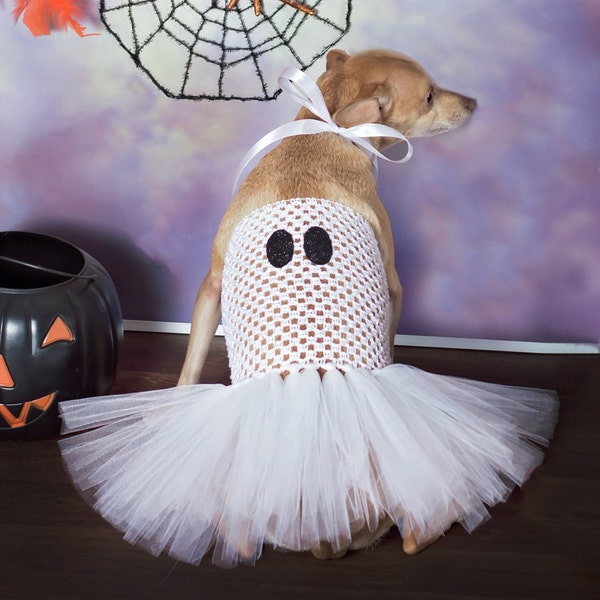 Halloween dog costume, ghost dog tutu, ghost costume, Halloween costume for dogs, pet costume, ghost dress, ghost tutu, white tutu, ghost