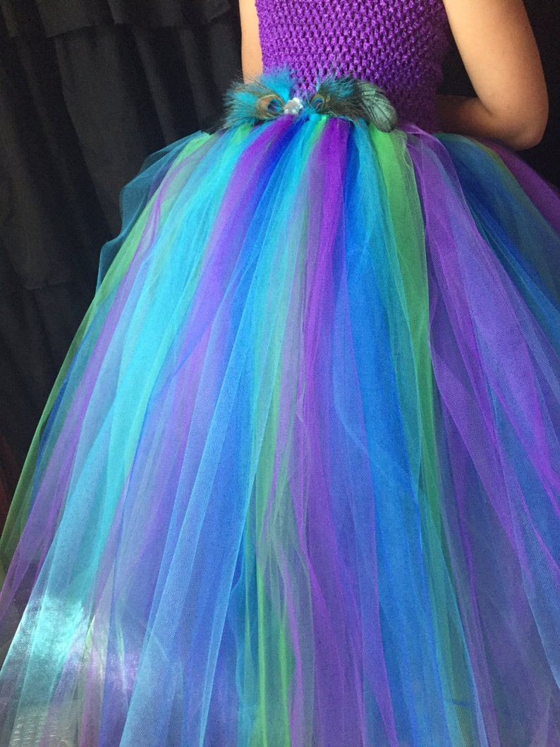 Peacock flower girl dress, turquoise and purple tutu dress, flower girl tutu dress, tulle flower girl dress, peacock wedding, peacock dress image 4