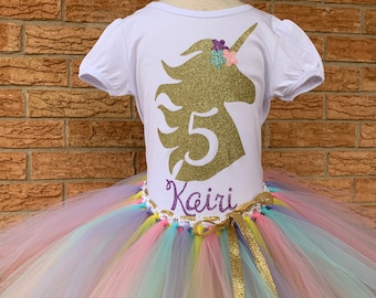 Fifth Five Unicorn Birthday Outfit, 5th Birthday Tutu, Rainbow